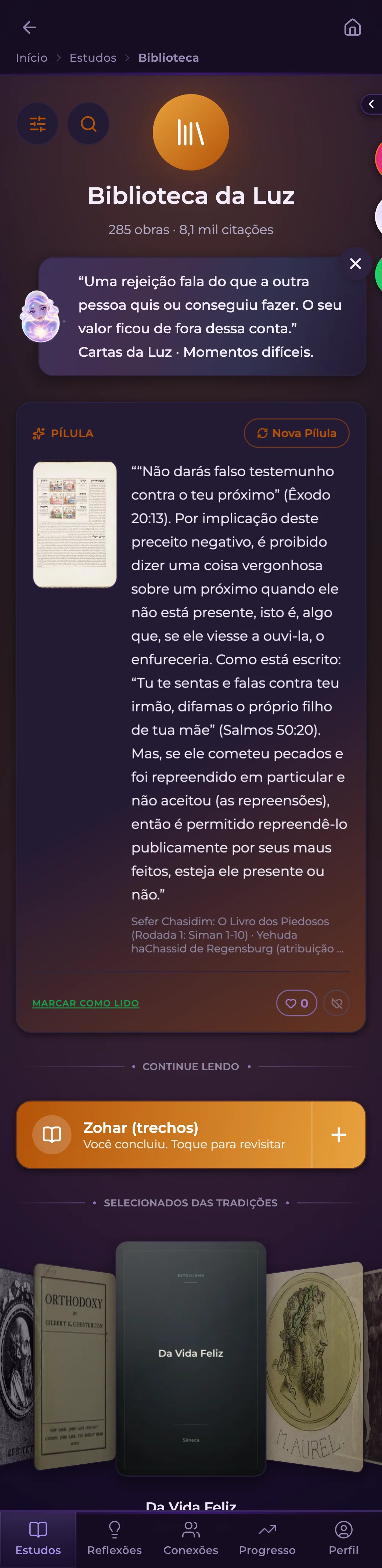 Biblioteca da Luz no app Luz AI