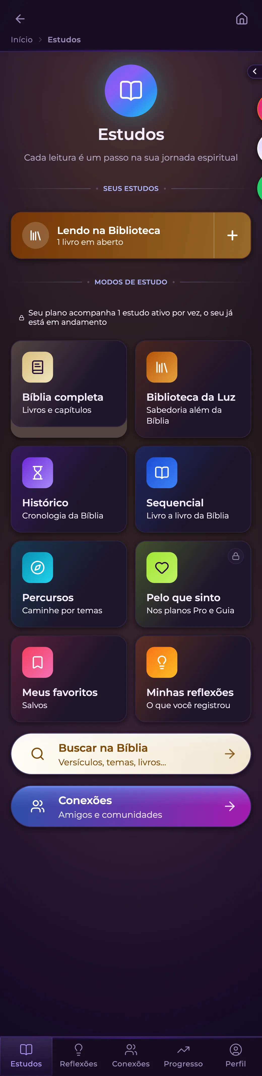 Estudos & Percursos no app Luz AI
