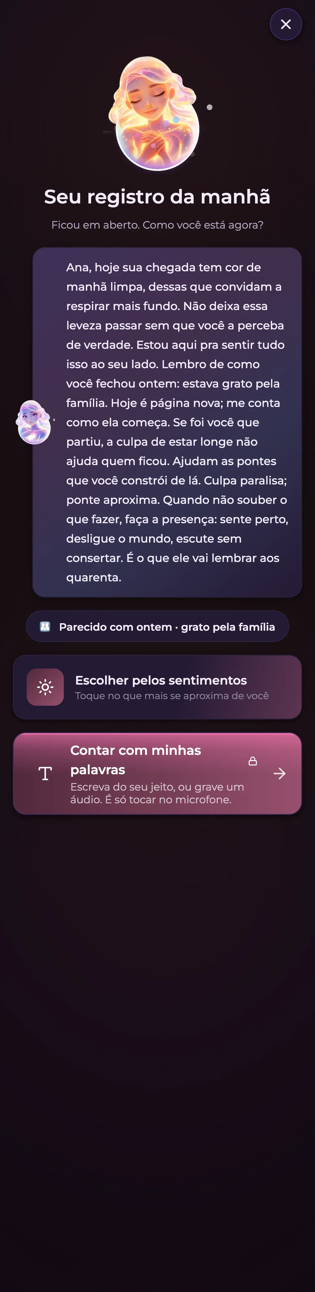 Jornada com a Luz no app Luz AI: a abertura do dia, ao acordar