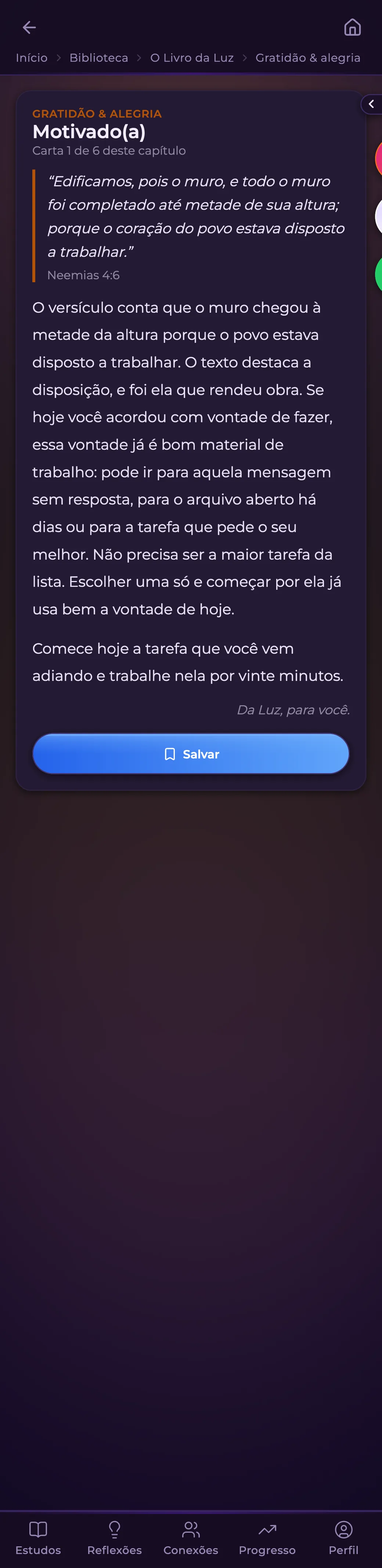 Biblioteca da Luz no app Luz AI: Livro da Luz: um livro autoral, carta a carta