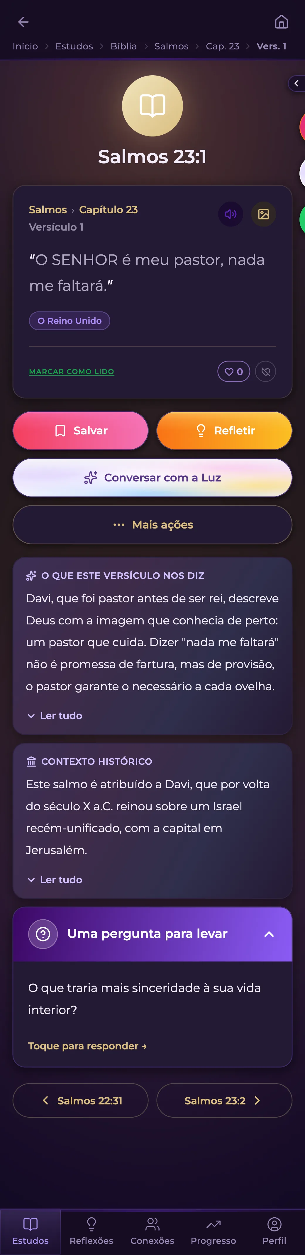 Bíblia viva no app Luz AI